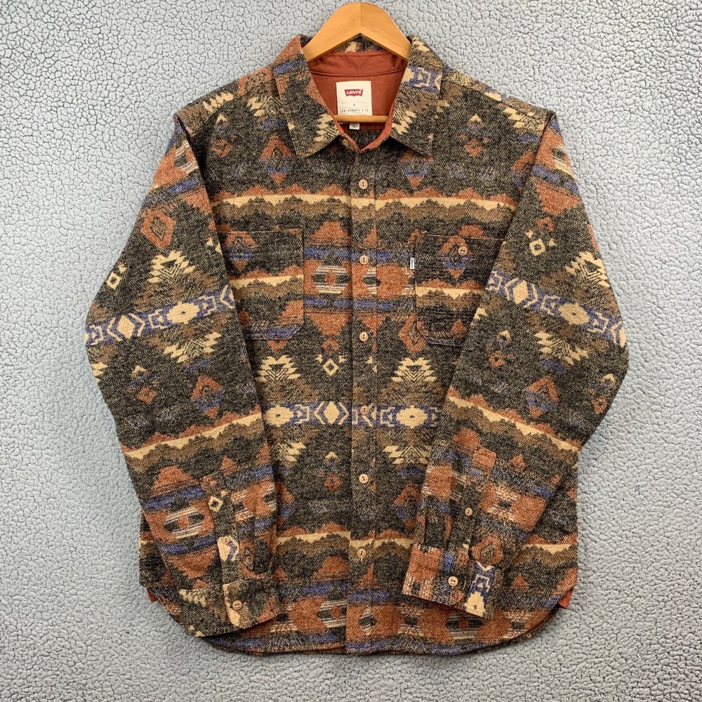 Levis Aztec Print Shirt Jacket Shacket Wool Blend Long Sleeve Mens Size XL